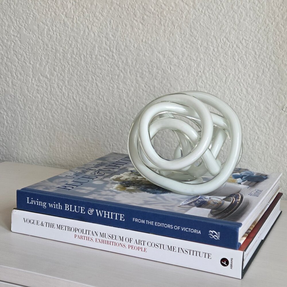 Vintage Murano Art Glass Knot Sculpture -White & Clear
